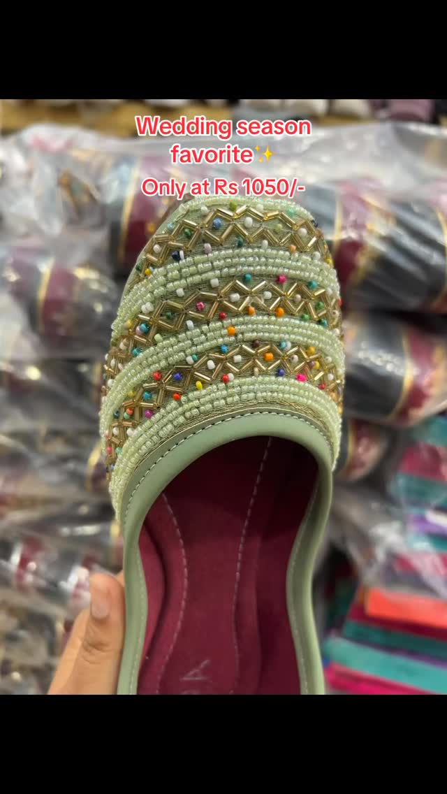 Green beaded wedding jutti with hand embroidery