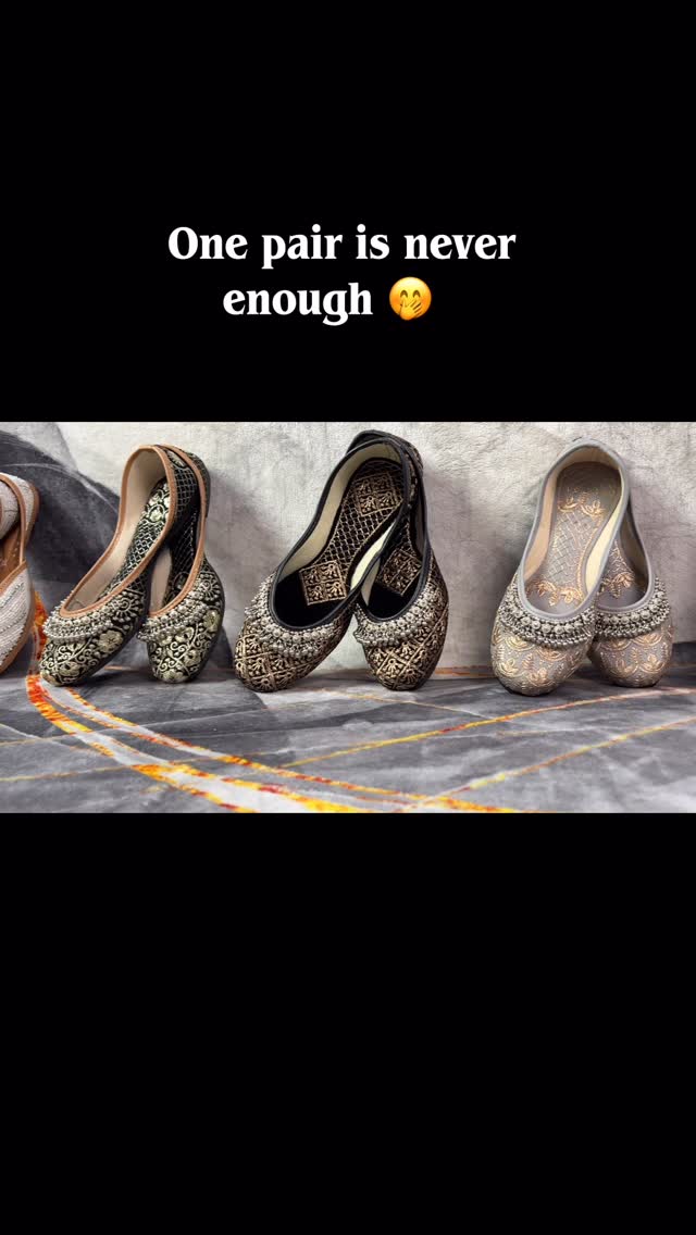 A display of handcrafted juttis from the Jutti Tales collection