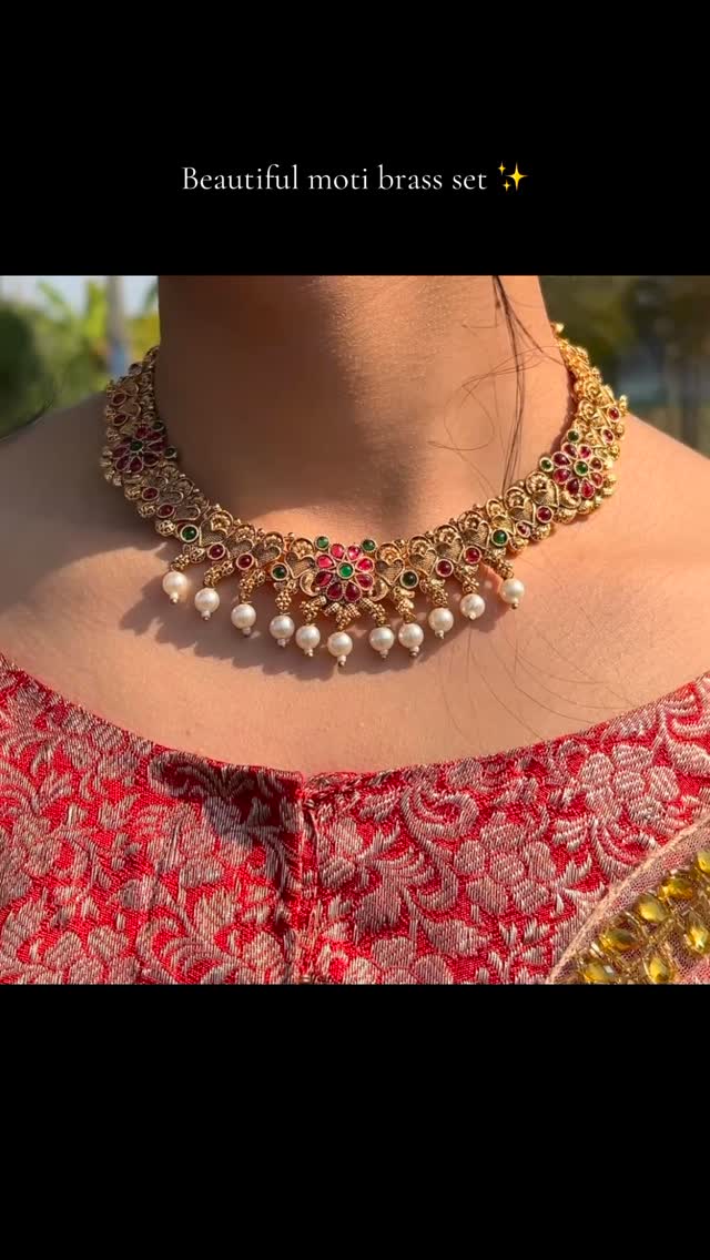 Moti brass necklace set with traditional design