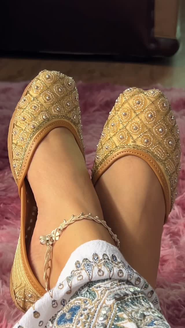 Golden Handwork Jutti with intricate embroidery
